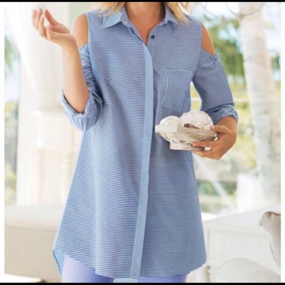 Soft Surroundings Bristol Top Shirt Cold Shoulder‎